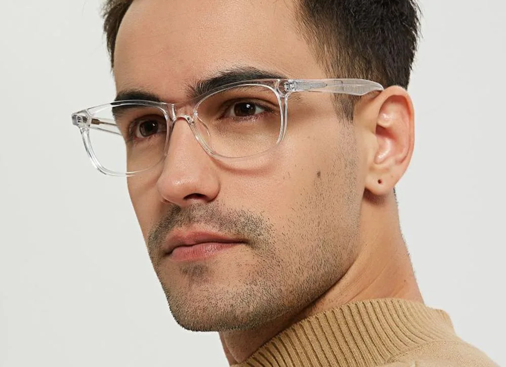 men clear-framed glasses